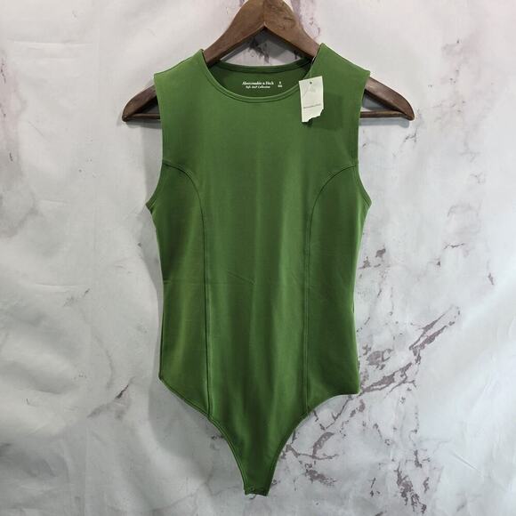 Abercrombie & Fitch Bodysuit Womens Small Green Tank High Neck Thong Soft - Picture 1 of 11